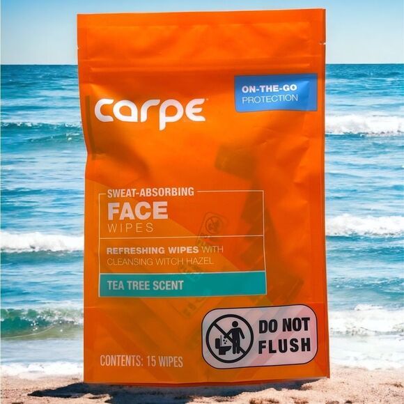 NWT Carpe Sweat Absorbing Face Wipes - Tea Tree Scent - Picture 2 of 3